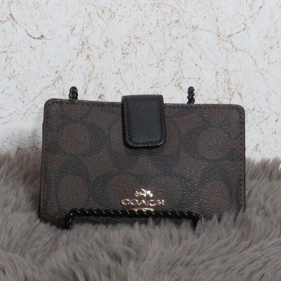 Coach Signature PVC Medium Corner Zip Wallet (Black/Brown) - Picture 1 of 6